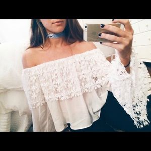 Off The Shoulder White Lace Top
